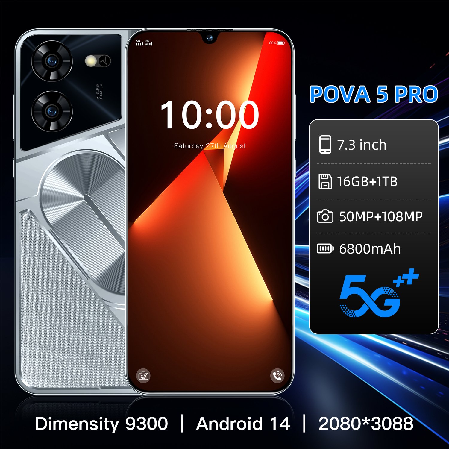 New Original Pova 5 Pro Android smartphone 3G LET phone HD screen Unlocked Mobile phone